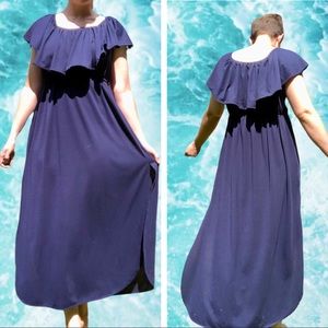 Thanth Ruffled Navy Off-Shoulder Maxi Dress, Size M